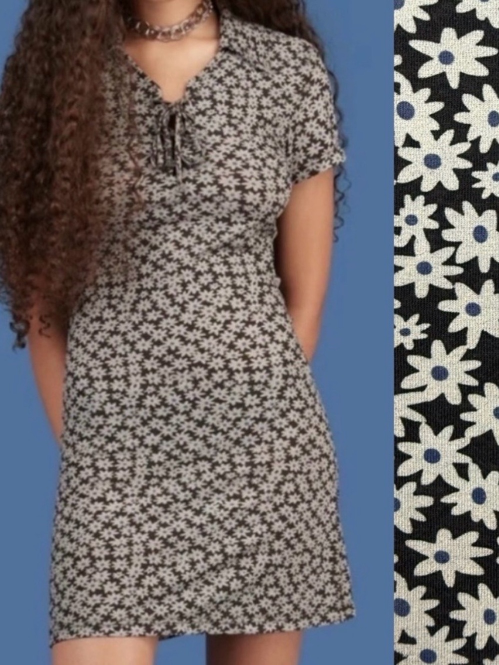 UNIF Corin Ditsy Floral Mini Dress Black Grey